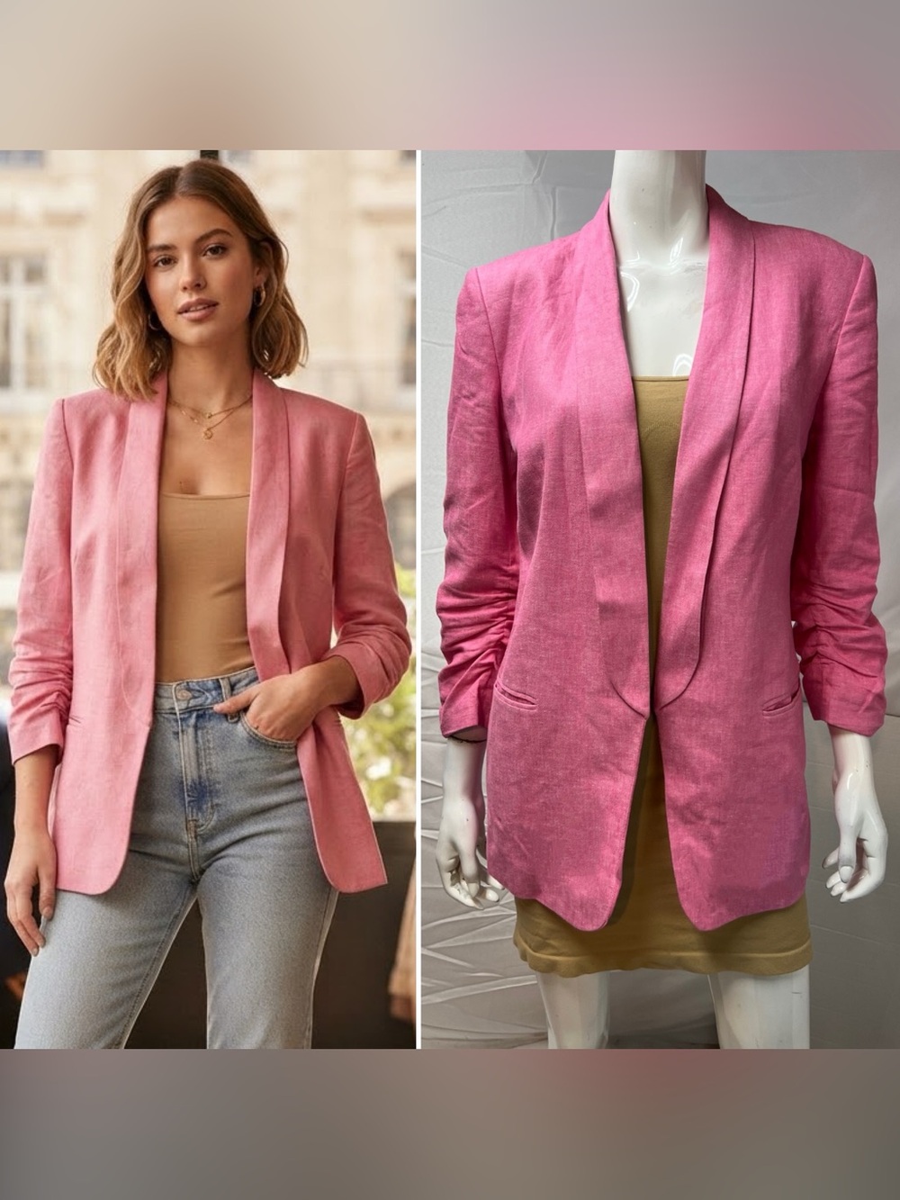 DKNY Women’s 10 Pink Linen Open Blazer Jacket